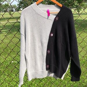 ZAKET & PLOVER XL Cotton Sweater Grey & Black Diagonal & Asymmetrical Soft #1270